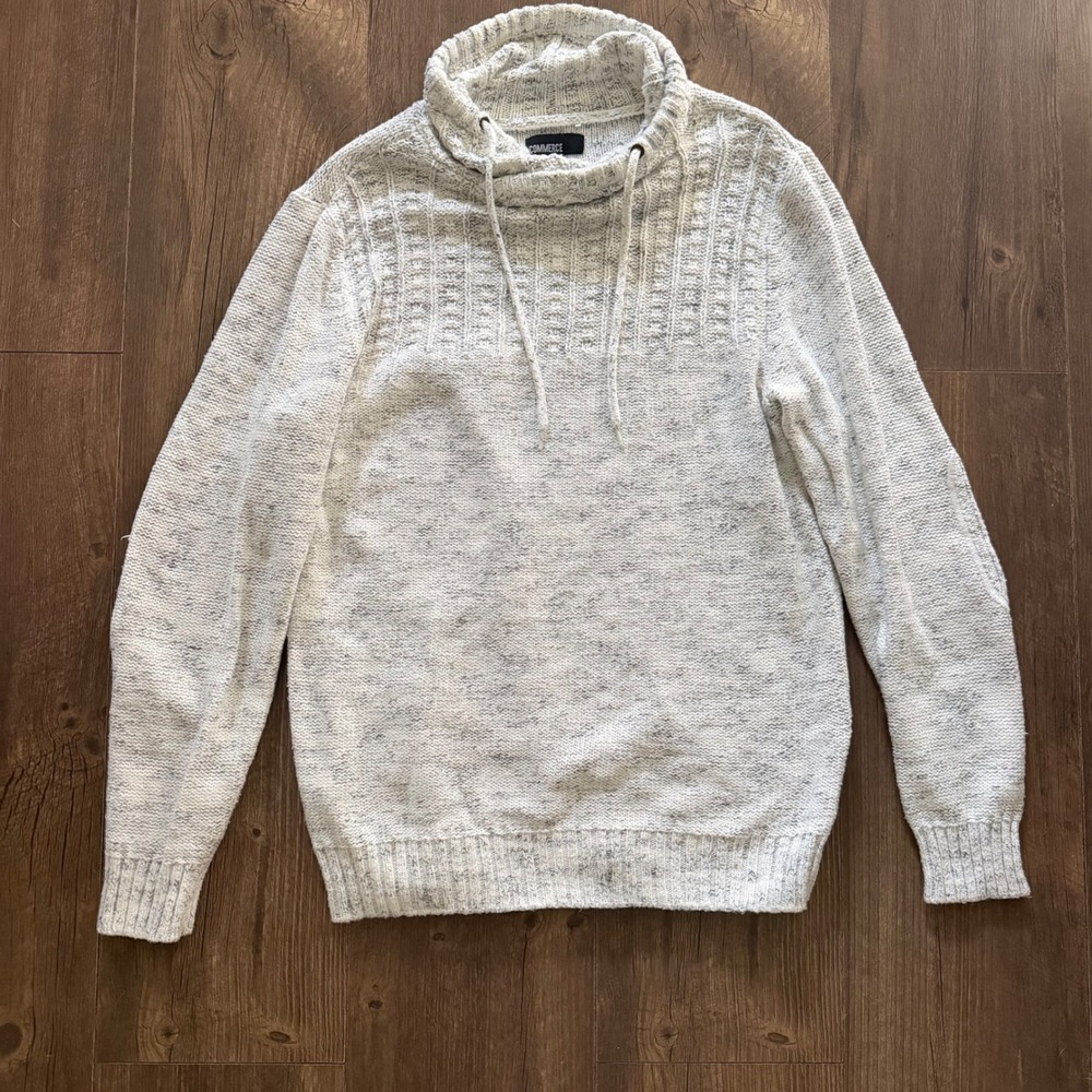 Commerce Cowl Neck Sweater Women Medium Grey Marled Elbow Patch Grandma Cabin